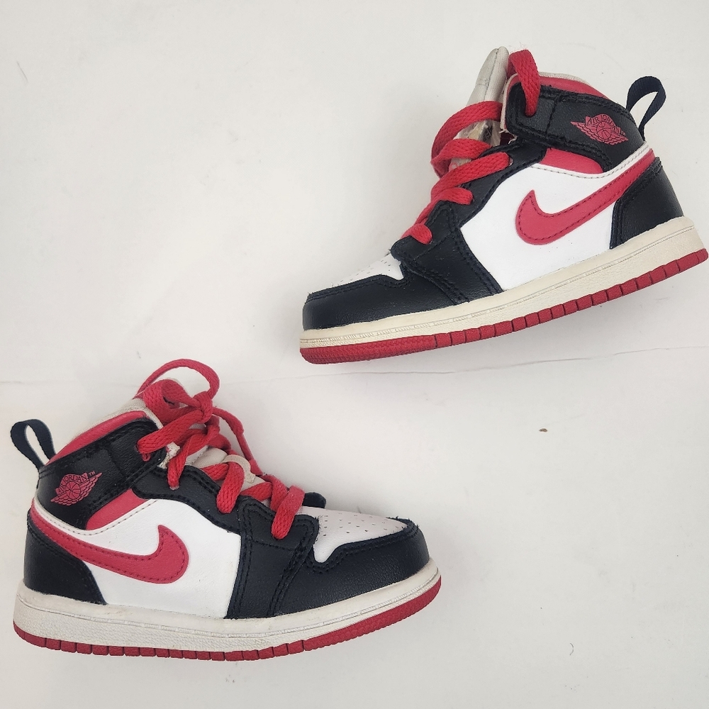 Jordan Kids' Black, White, and Red Sneakers